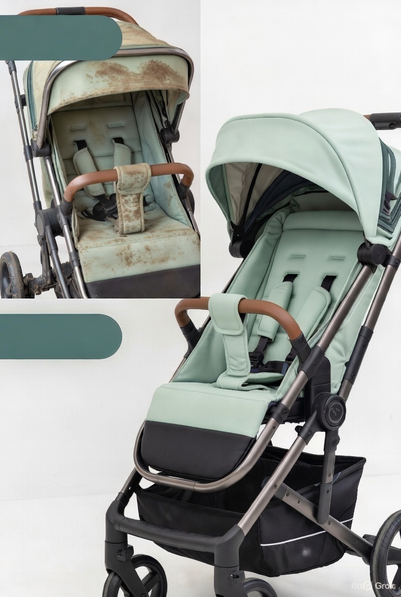 Коляска мятного цвета - до и после